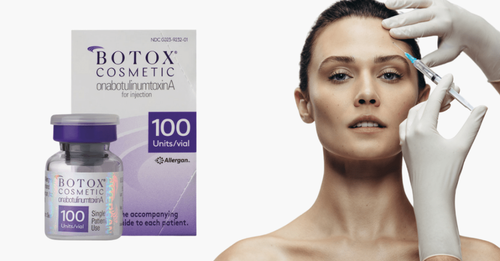 vial of Botox and woman getting injected