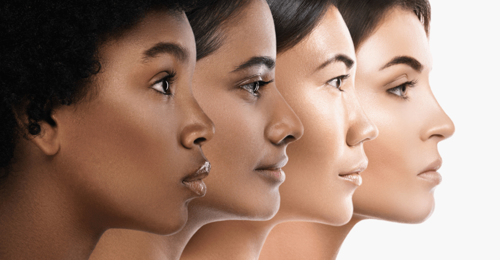 Four races of women side profile of their faces